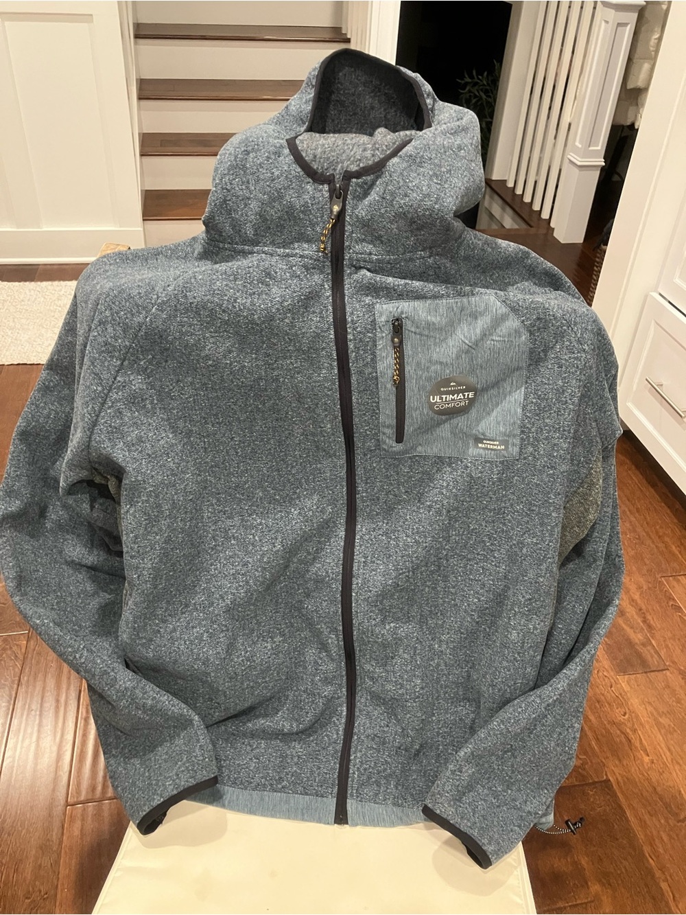 Quiksilver Men’s XXL Full-Zip Fleece Hoodie – Waterman Collection – Gray Heather